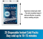 General Medi Instant Ice Cold Pack (4”x 5.5”) – 25 Packs Disposable Cold Therapy Ice Packs for Pain Relief, Swelling, Inflammation, Sprains, Toothache – for Athletes & Outdoor Activities