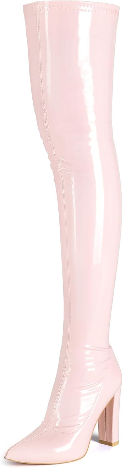 WSKEISP Thigh High Boots for Women Gogo Boot Heeled Over The Knee High Patent Leather 70s Long Tall Boots