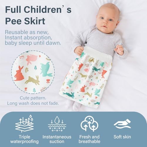 Waterproof Diaper Skirt for Baby Toddler Bed Wetting Training Diaper Shorts for Boys and Girls Night Time (Rabbit+Rabbit) - M