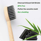 Biodegradable Charcoal Toothbrush Bamboo Toothbrushes - 6 Pack Eco-Friendly, Natural Wooden Tooth Brush, BPA Free Travel Size Organic Soft Bristle Toothbrushes for Adults, Cone Handle