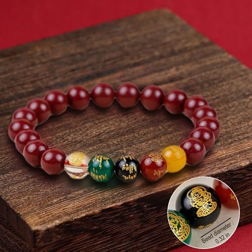 Feng Shui Bracelet for Men Women, Red Cinnabar Bracelet Prayer Beads Protection Bracelet Jewelry Gifts Meaning to Attract Wealth and Good Luck (8mm)