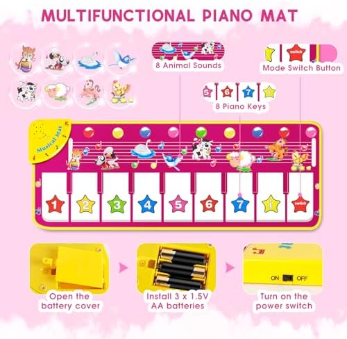 M SANMERSEN Floor Piano Mat, Toddler Toys Musical Mat, Keyboard Floor Playmat 39.5" Electronic Music Animal Touch Play Blanket Funny Xmas Gift Toy for 1 2 3 Year Old