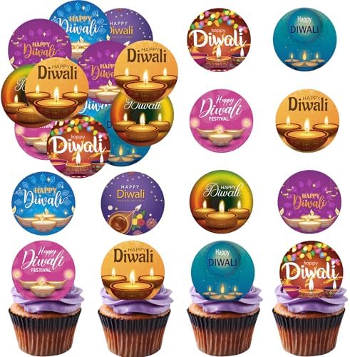 36PCS Edible Happy Diwali Cupcake Toppers Wafer Paper Festival of Lights Cake Decorations Indian Castle Cupcake Picks for Deepavali Theme Party Birthday Decor Supplies (Happy Diwali 1)