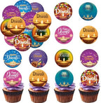 36PCS Edible Happy Diwali Cupcake Toppers Wafer Paper Festival of Lights Cake Decorations Indian Castle Cupcake Picks for Deepavali Theme Party Birthday Decor Supplies (Happy Diwali 1)