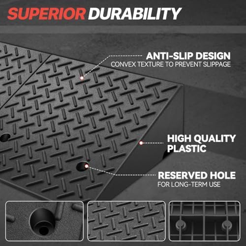 Rubber Curb Ramp, 7.9" Rise, For Forklift, Car, Wheelchair & Bike, Driveway & Garage Threshold Bridge