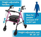 Carex Step 'N Rest Aluminum Rolling Walker For Seniors, Pink - Rollator Walker With Seat - With Back Support, 6 Inch Wheels, 250lbs Support, Lightweight