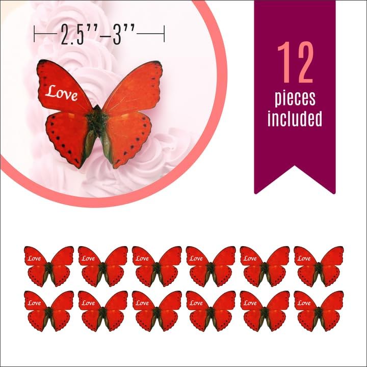 Sugar Robot Inc. Edible Butterflies Large Size Premium Crafted Made in the USA Cake and Cupcake Toppers, Decoration (Love)