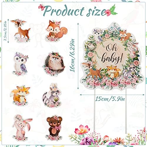 49 Pcs Woodland Cupcake Topper Neutral Forest Animal Cupcake Toppers for Woodland Baby Shower Decorations Floral Leaf Boho Birthday Party Supplies Gender Reveal Favors Decor(Flower Style)