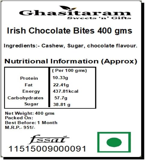 Ghasitaram Gifts Indian Sweets - Irish Chocolate Bites 400 GMS