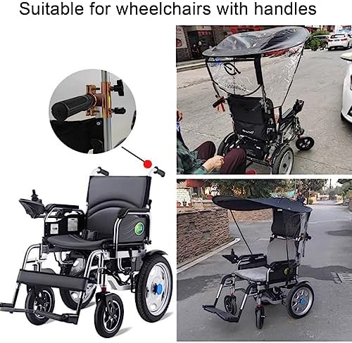 Universal Electric Wheelchair Sunshade Canopy Awning, Folding UV-Proof Rainproof Umbrella Canopy Cover,Adjustable Outdoor Umbrella Holder for Most Wheelchairs(Suit wheelchairs with Handles, Clear)