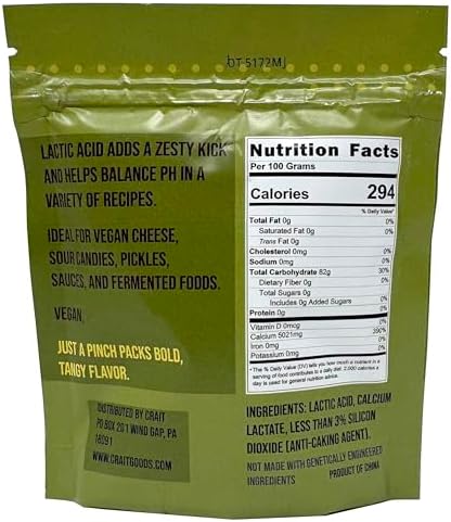 Lactic Acid Food Grade, Vegan Lactic Acid Powder for Vegan Cheese, Food Preservation and Tangy Flavor 4 Ounces