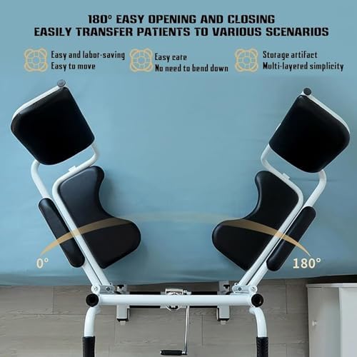 Hydraulic Patient Lift Chair for Home Use, Patient Transfer Chair Height Adjustment/180° Split Seat/Universal Wheel, Bathroom Wheelchairs with Soft Cushion and Bedpan,B
