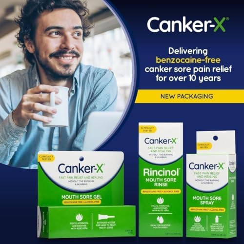 Canker-X Mouth Sore Spray, Oral Pain Relief from Canker Sores, Burns & More, No Burning & Numbing, Benzocaine-Free & Alcohol-Free Mouth Ulcer Treatment, Targeted Spray Nozzle, 0.51 Fl. Oz.