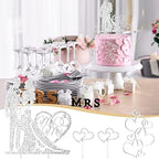 Spiareal 4 Pcs Wedding Cake Topper Mr and Mrs Rhinestone Bride and Groom Love Cake Topper Metal Crystal Heart Shaped Happy Engagement Anniversary Funny Diamond Party Decor for Bridal Shower(Silver)