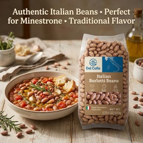 Del Colle Italian Borlotti Beans – Dried Cranberry/Roman Beans, Premium Italian Dry Beans for Cooking, Perfect for Soups, Pasta e Fagioli, Salads & Sides, Vegetarian Friendly (Pack of 1)