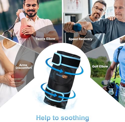 SuzziPad Elbow Ice Pack Wrap – Wearable Cold Compression Sleeve for Elbow & Forearm, Reusable Ice Pack for Tennis & Golf Recovery, Black
