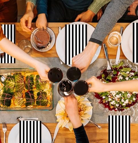 HEIPINIUYE 25 Pieces 3-ply Striped Paper Napkins Black and White Guest Towels Disposable Hand Towels for Bathroom Wedding Birthday Baby Shower Dinner Napkins Disposable