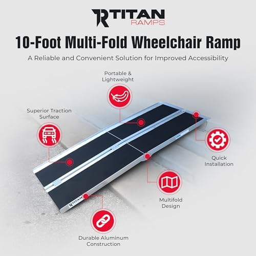 Titan Ramps Multi-Fold Wheelchair Ramp, 10 Foot Folding Aluminum Scooter Ramp, 600 Pound Capacity