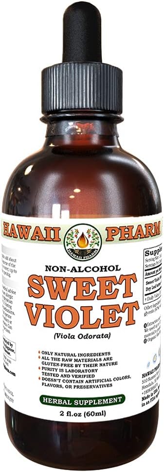 Sweet Violet Alcohol-Free Liquid Extract, Sweet Violet (Viola Odorata) Dried Leaf Glycerite Natural Herbal Supplement, Hawaii Pharm, USA 2 fl.oz