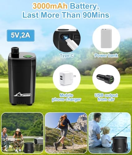 WADEO Portable Shower for Camping, Outdoor Electric Shower Rechargeable Pump with 20L Collapsible Bucket, Camping Shower Head Nozzle for Camping, Hiking, Traveling, Washing