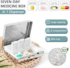 Pill Organizer 7 Days 8 Compartments, Travel Metal Pill Box, BPA-Free Portable Pill Box (Silver, Median)