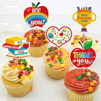 24Pcs Thank You Teacher Cupcake Toppers Thank You Cupcake Toppers Teacher Appreciation Decorations for Teachers Day Party Decorations