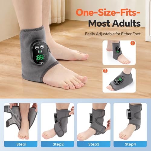 Cordless Foot Massager for Neuropathy, Foot and Ankle Massager, Ankle Heating Pad with Massage, 6 Heating, 3 Massage Modes&Timer, Gray