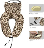 ALAZA Memory Foam Travel Pillow with Snap Clip Animal Leopard Print Geometric Brown Neck Pillow for Airplane Travel Kit, Soft Comfortable and Washable