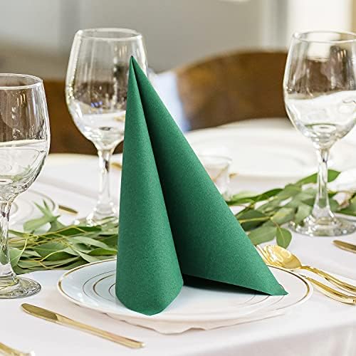 MORGIANA 50 PCS Disposable Dark Green Paper Napkins, Christmas Heavy Duty Linen Feel Dinner Large Green Napkins for Praty Wedding, St Patrick’s Day