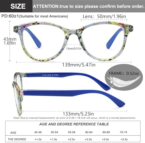 Fashion Cat Eye Reading Glasses for Women, 4-Pack Floral Pattern Readers with Spring Hinges, Lightweight Comfortable Frame, Anti Eyestrain Cheaters