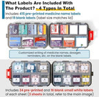 3 Pack 14 Grids Travel Pill Organizer Box with 415-Pcs Medicine Name Labels - Pocket Daily Pharmacy Case Container Kit - Travel Medication Holder Dispenser for Fish Oil Vitamin Supplement - Clear