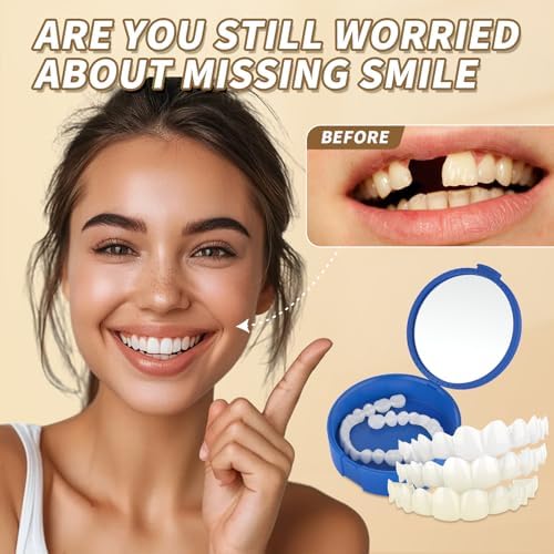 Cosmetic Dental Veneers, Upper and Lower Custom Fit Whitening Covers, Temporary Snap-On Smile Enhancement Kit, Reusable, with Fitting Tools