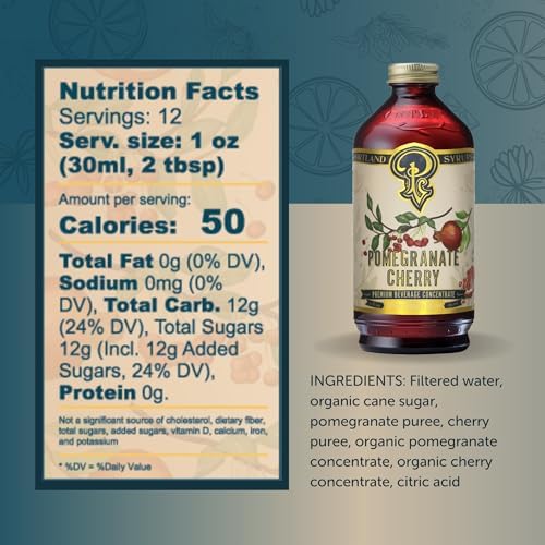 Portland Syrups Pomegranate Cherry Syrup – Craft Delicious Cocktails, Coffees, Mocktails, Sodas, and More – Ideal for Drinks & Adding a Flavor to Any Beverage – 12 oz with 12 Servings (Pack of 1)