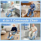 4-in-1 Shower Commode Chair with Wheels for Elderly & Disabled Adults, Padded Rolling Toilet Chair, Bedside Commode, Transport Wheelchair with Locking Caster for Bathroom, Home Care (Sky Blue)
