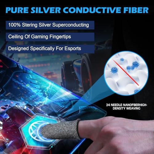 12 Pack Gaming Finger Sleeves Mobile Phone Silver Fiber Thumb Sleeve Finger Touchscreen Enhanced 0.15 mm Anti-Sweat Anti-Slip Gloves Cover for Mobile Games Sensitivity All-Season Comfort