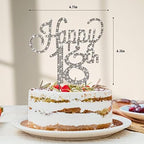 Happy 18th Birthday Cake Topper, Sparkly Silver Rhinestone Cheers to 18 Cake Topper Quinceanera Birthday Decorations Makes a Great Centerpiece