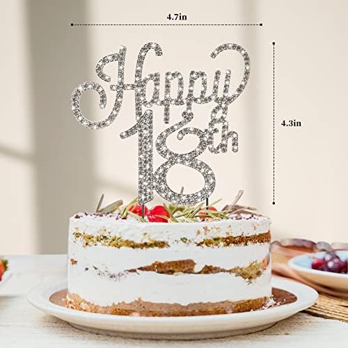 Happy 18th Birthday Cake Topper, Sparkly Silver Rhinestone Cheers to 18 Cake Topper Quinceanera Birthday Decorations Makes a Great Centerpiece