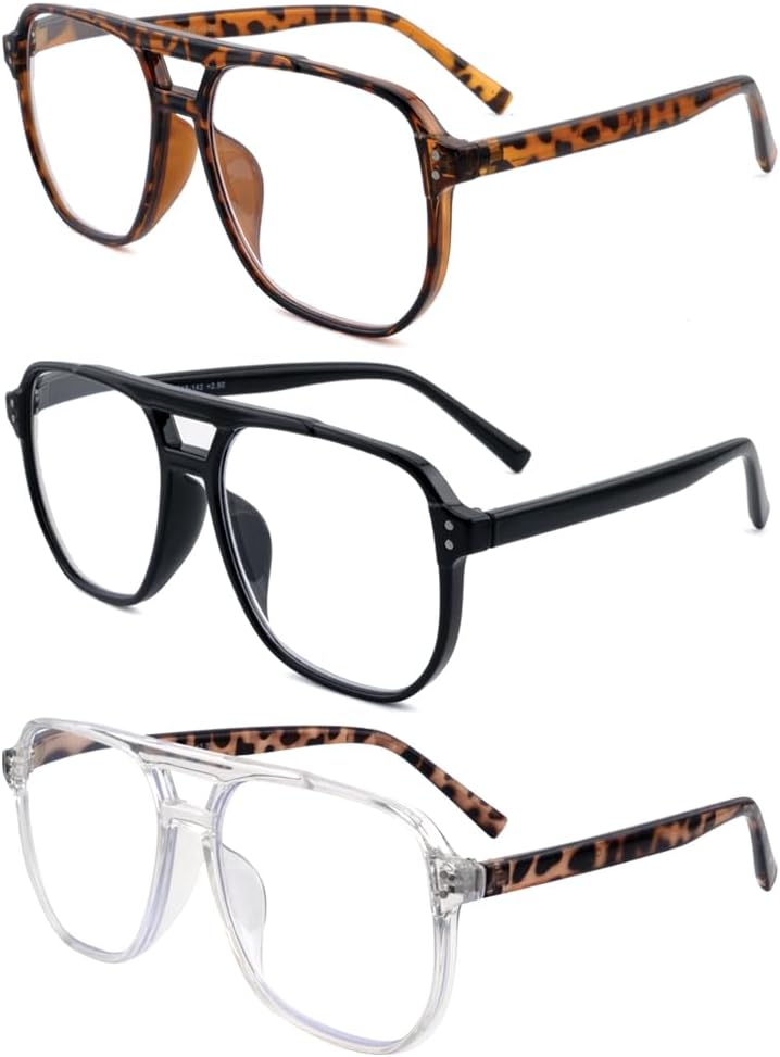 Oversized Reading Glasses for Women and Men,Blue Light Retro Aviator Reader Spring Hinge