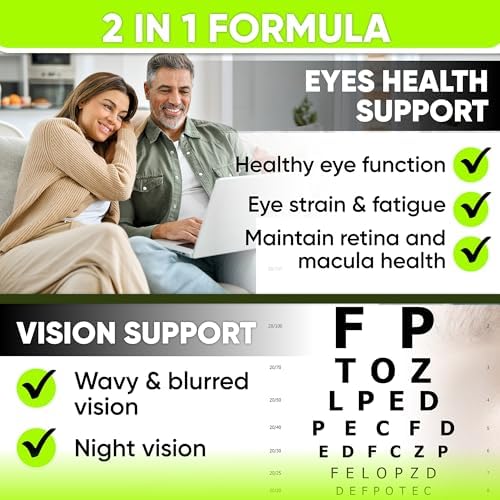 Vision Support - Best Eye Vitamins For Blurry Vision.Eye Supplements For Adults with Lutein For Macular Health, Eye Vision, Eye Strain, and Fatigue.With Zinc and Vitamin A to Support Sharp Vision.