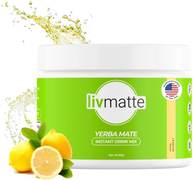 Liv Matte Yerba Mate Instant Tea Powder - Natural Caffeine, Sugar-Free, Mental Focus - Lemon, 30 Servings | Natural, Flavored, Plant Extract, Caffeine Alternative