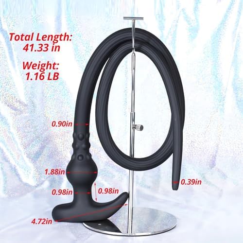 Romi Long Anal Plug Hollow Realistic Dildo Flexible Liquid Silicone Shower Enema Douche Anal Enema Kit Vaginal Cleaner Prostate Massager G-spot Stimulation for Men Women Couple (Black) (Long)