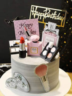 MEMOVAN Makeup Cake Topper 4 Pack, Resin Cosmetics Lipstick Perfume Bottle Eye Shadow Blush Make up Cake Decorations for Bridal Shower Bachelorette Girl Women Spa Salon Themed Birthday Party Supplies