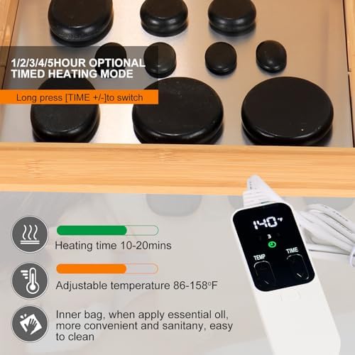 Hot Stone Massage Set with Warmer Kit, 10 PCS Rocks Stones with Bamboo Heater Box, Temperature Control and Timing Setting, Massage Stone Heater for Spa & Home Use
