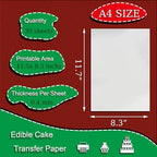 A4 Size 11.7"x 8.3" Edible Cake Transfer Paper,Pure White Flexible Edible Printer Wafer Paper,Sugar Sheets for Edible Printer,Cake Design Hand-painted Edible Icing Sheets