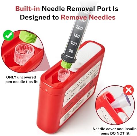 Alcedo Portable Sharps Container for Travel and Home Use (3-Pack), Small 0.1L Container for Diabetes Insulin Pen Needle Disposal, Mini Sharps Box, Medical Grade