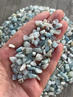 GAF TREASURES 2 oz Lot Natural Aquamarine Semi Tumbled Gemstone Chips, Crushed Mini Crystals, Undrilled Crystal Chips (Aquamarine)
