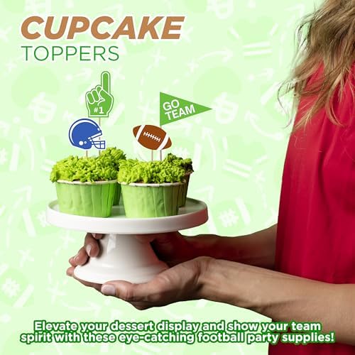 4E's Novelty 96 Pack Football Cupcake Toppers, 12 Styles, Multicolor, Football Party Supplies, Cake Toppers, Appetizer Picks, Sandwich Picks, Football Birthday Party Decor
