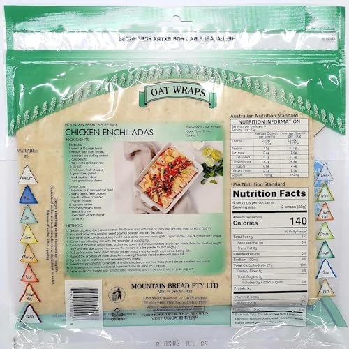 Mountain Bread Oat Wraps 4 Simple Ingredients Paper-Thin Soft Flatbread Reduced Wheat Option 3 Pack (24 Wraps) 70 Calories per Wrap
