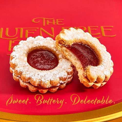 Gluten Free Palace Cookie Gift Basket - Gourmet Raspberry Linzer Tart Cookies in Elegant Red Tin - Gluten Free, Dairy Free, Kosher - Shortbread Cookies Gift Box for Easter & Birthday Dessert Treats (21 Cookies)