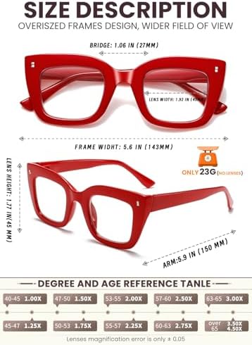 Hubeye 3 Pack Fashion Style Reading Glasses Oversized Readers Blue Light Blocking Computer Eyewear With Spring Hinge